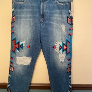 MM Vintage Boyfriend Aztec Embroidered Distressed Jeans 29